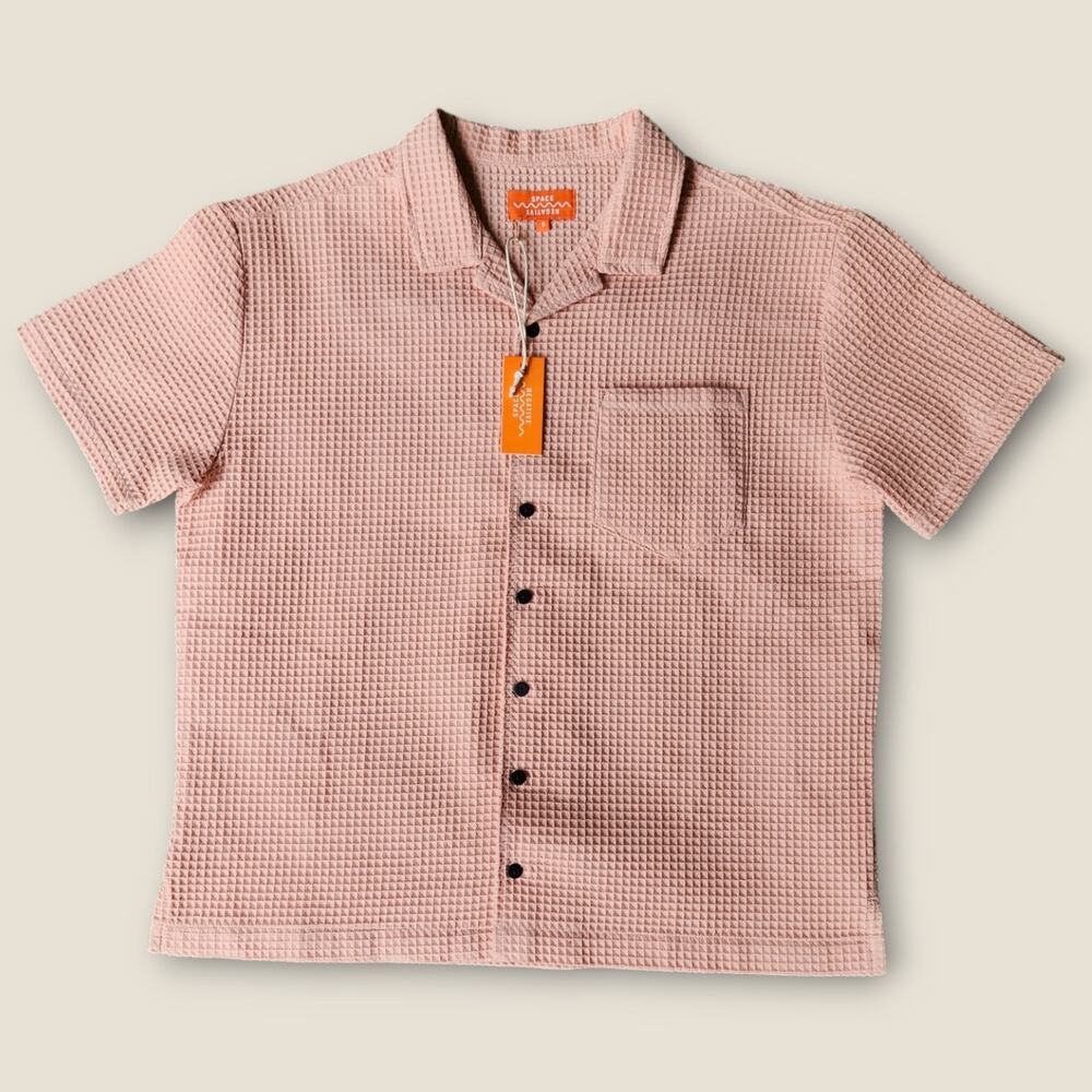 Negative Spaces Mens Salmon Waffle Knit ButtonUp Short Sleeve Casual Boxfit Sz S